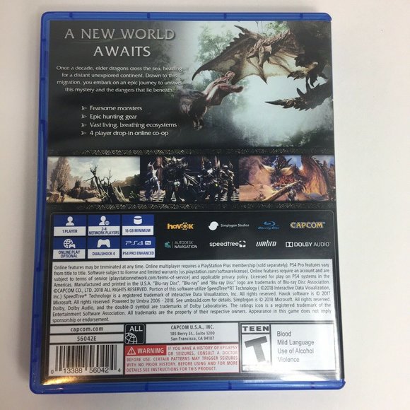 Monster Hunter World PlayStation 4 2018) PS4 CapCon Teen Video Game Dragons - Picture 2 of 12